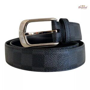 Authentic Louis Vuitton Canvas Leather Damier Graphite Ellipse Buckle Belt 90/36